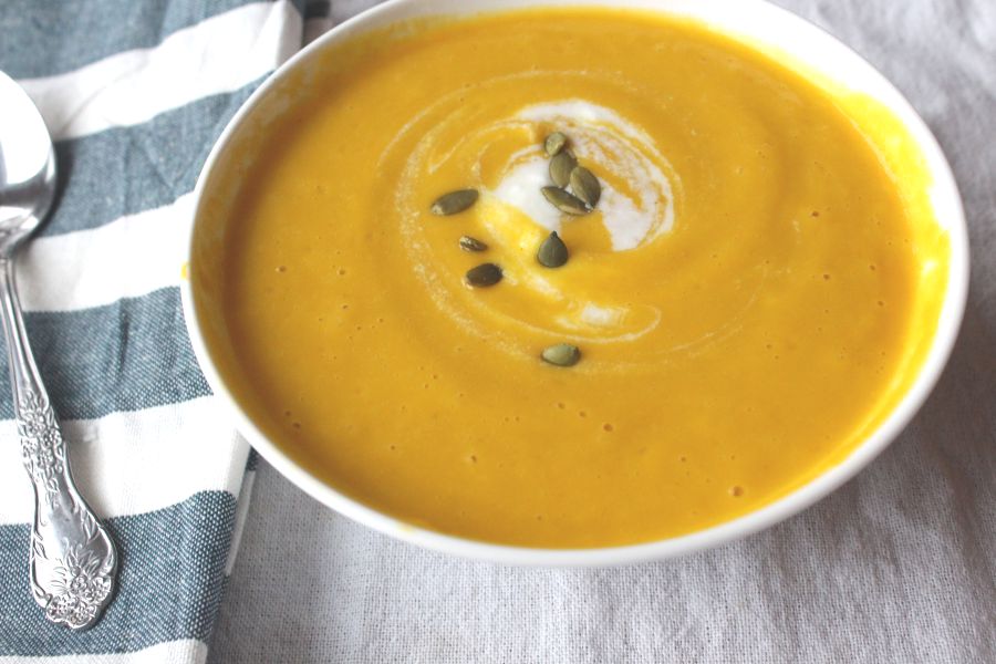 delicious roasted butternut squash soup with apples. Yum.